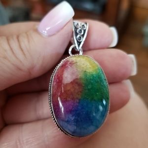 Oval Rainbow Druzy 925 Pendant!